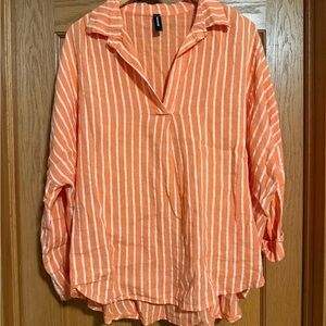 Orange Striped Linen Top